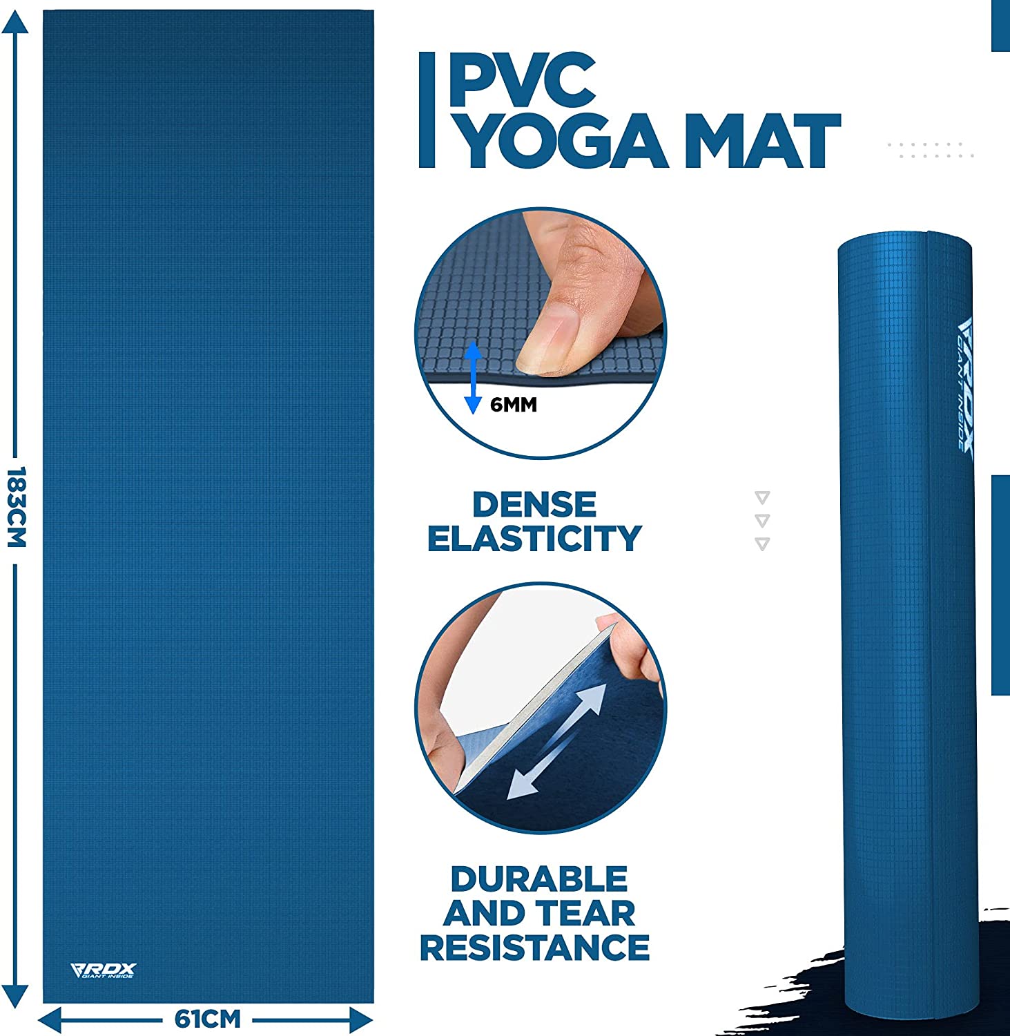 RDX Yoga Mat 6mm Thick with Straps and Carry bag, REACH RoHS Certified, 6P Latex Free, Eco Friendly Open Cell Non Slip Mats for Men Women, Home Gym Workout Fitness Pilates Aerobic Planks, 183 x 61CM
