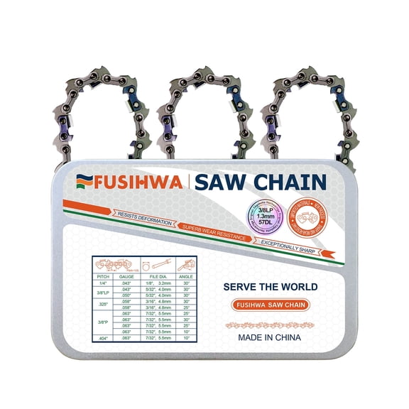 FUSIHWA Chainsaw Chain 16 Inch 3/8"LP Pitch .050" Gauge 57 Drive Links (3 Chains)