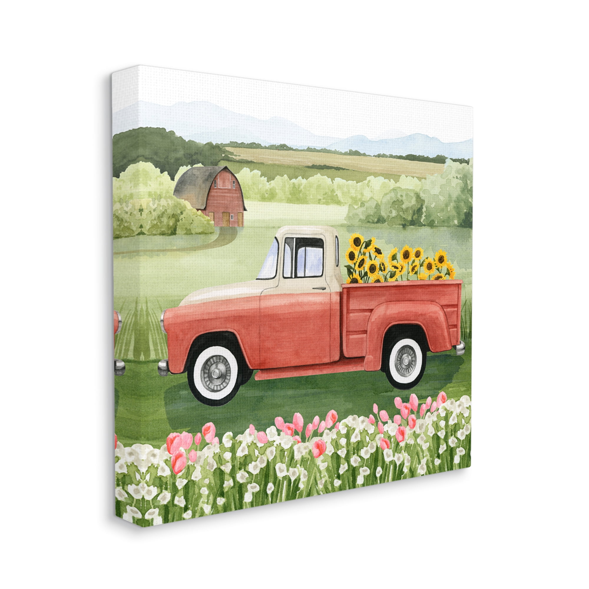 Stupell Industries Country Farm Truck Sunflower Bunches Blooming Meadow Painting Gallery Wrapped Canvas Print Wall Art, Design by Grace Popp