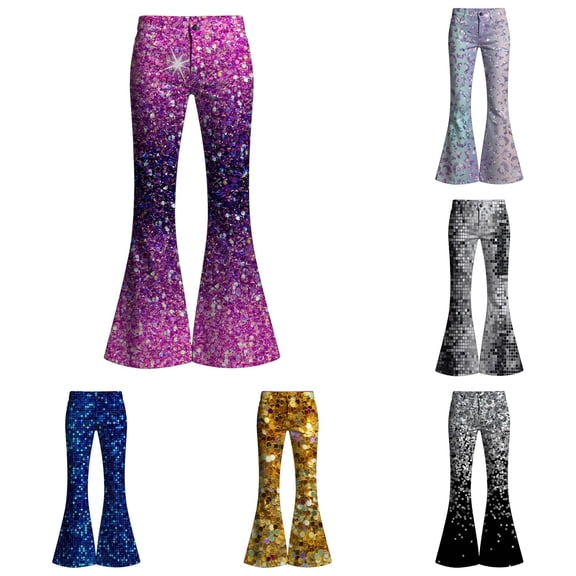 Girls Sequin Flare Pants Sparkle Elastic Waist Flare Leggings Casual Bell Bottom Pants for 9-10 Years