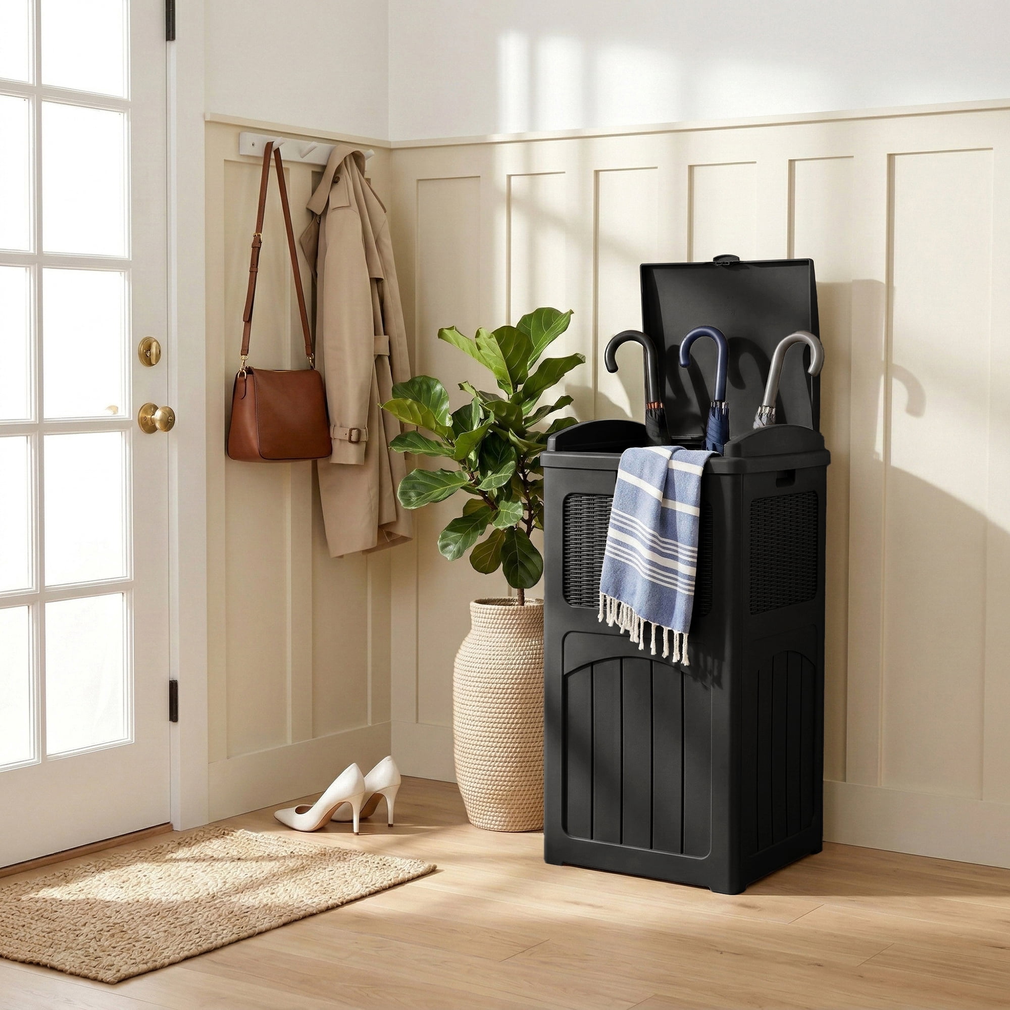 Devoko  All-Weather use Trashbin with Lid, Patio Resin Hideaway Trash Can with Waterproof for Backyard, Black
