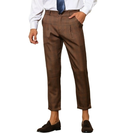 Plaid Dress Pants for Men's Cropped Ankle Length Business Trousers ...