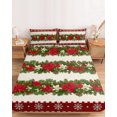 thumbnail image 2 of King Size Fitted Sheet Set - Christmas Poinsettia 3 Piece Bedding Sets 16" Deep Pocket Fitted Sheet with 2 Pillowcases, Red Green Botanical Xmas Snowflake Brushed Microfiber Hotel Luxury Bed Sheets, 2 of 9