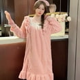 thumbnail image 4 of Soft Fleece Nightgowns for Women Plus Size Long Sleeve Ruffles Winter Loose Nightdress Warm Gowns Pajama with Pocket M-2XL, 4 of 5