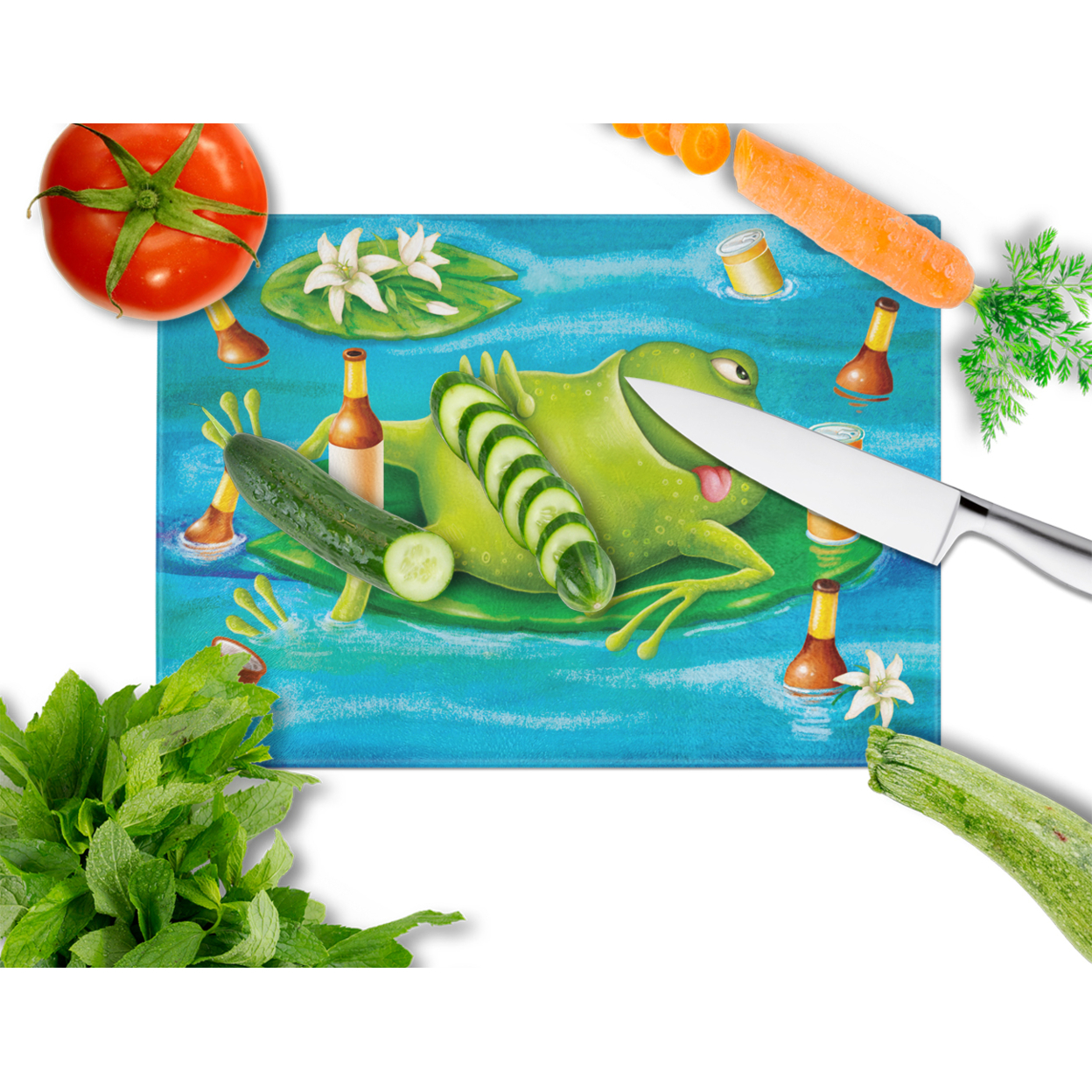Carolines Treasures APH0093LCB Frog Drinking Beer Glass Cutting Board Large, 12H x 16W, multicolor