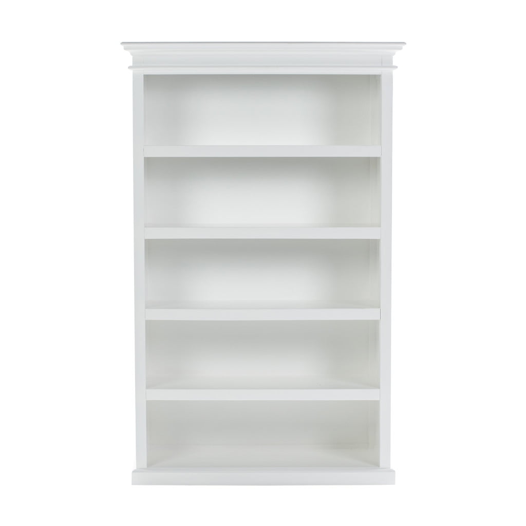 HomeRoots 523195 77 in. Antiqued White Solid Wood Five Tier Standard Bookcase