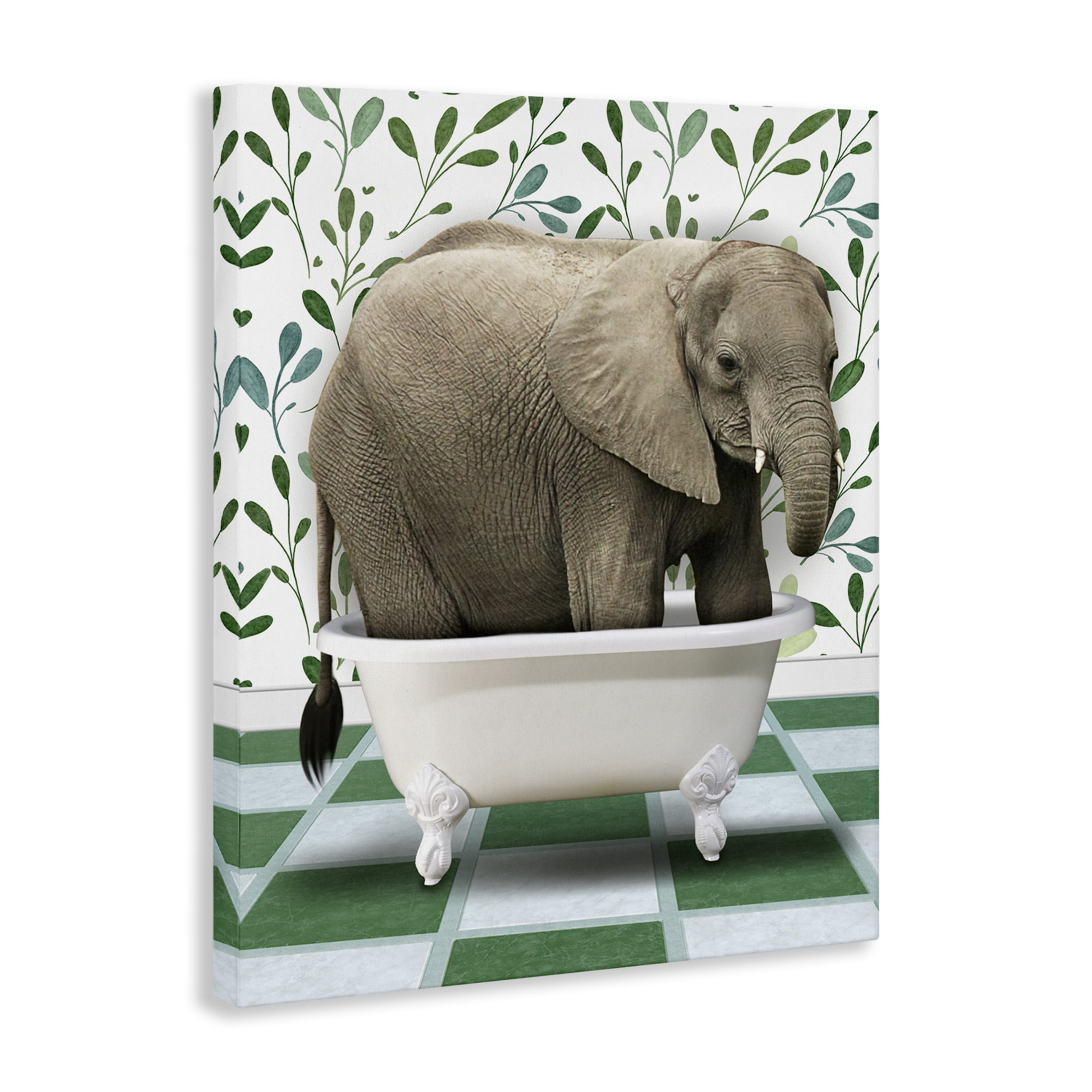Stupell Industries Bathing Elephant on Green Bath & Laundry Painting Wrapped Canvas Art Print Wall Art, 24 x 30