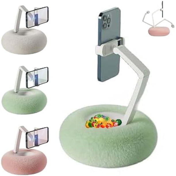 Soporte teléfono para con tazón para Aperitivos, Soporte para de Peluche, Almohada Ajustable para de 360° Altamente Ajustable con Tela de Felpa Suave con teléfono o Tablet de 4.7-13,B-verde