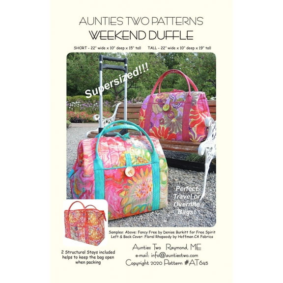 Weekend Duffle Bag Sewing Pattern with Two Bag Stays from Aunties Two
