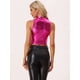 thumbnail image 3 of Top corto metálico Allegra K Cuello falso Cremallera frontal Sin mangas Holográfico Sparkle Party Rosa Caliente M, 3 of 6