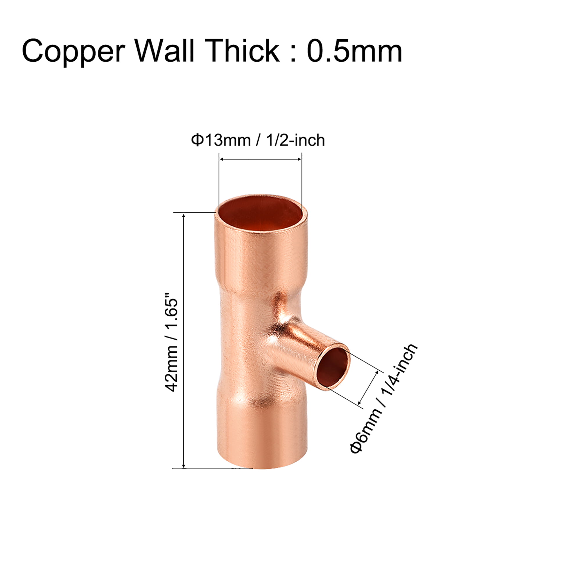 1/4" x 1/2" Copper Tee Copper Pressure Pipe Fitting for Plumbing Supply 