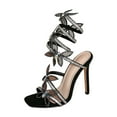 thumbnail image 6 of Mepaouo Womens Sandals Strappy Heels Rhinestone Butterfly Stilletos Square Toe Dressy Pumps Shoes, 6 of 7