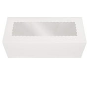 OCreme White Rectangular Cake Box 14 Inch x 6 Inch x 5 Inch High with Scalloped Window - Pack of 25