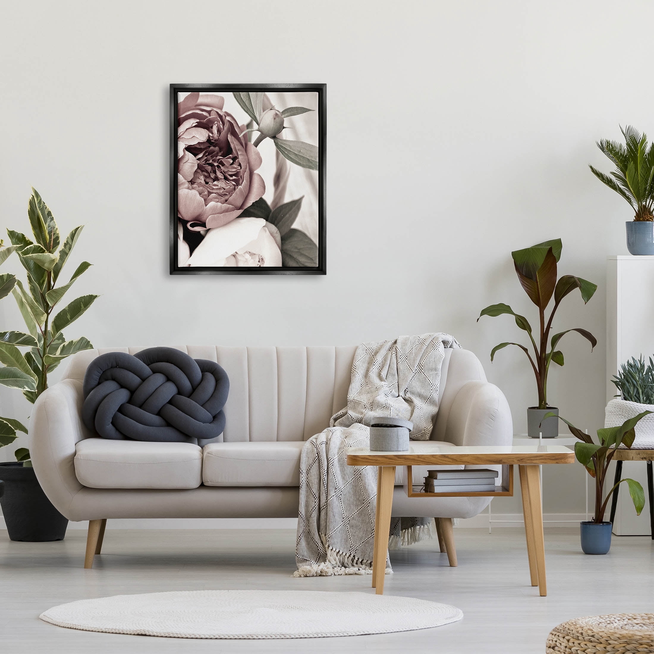 Blooming Peony Flower Buds Botanical & Floral Photograph Jet Black Framed Art Print Wall Art