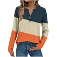 thumbnail image 2 of Women's Long Sleeve Shirts Striped Color Block V-Neck Blouse Tunic Loose Fit Casual Henley Shirt for Fall Comfy Tops, 2 of 5