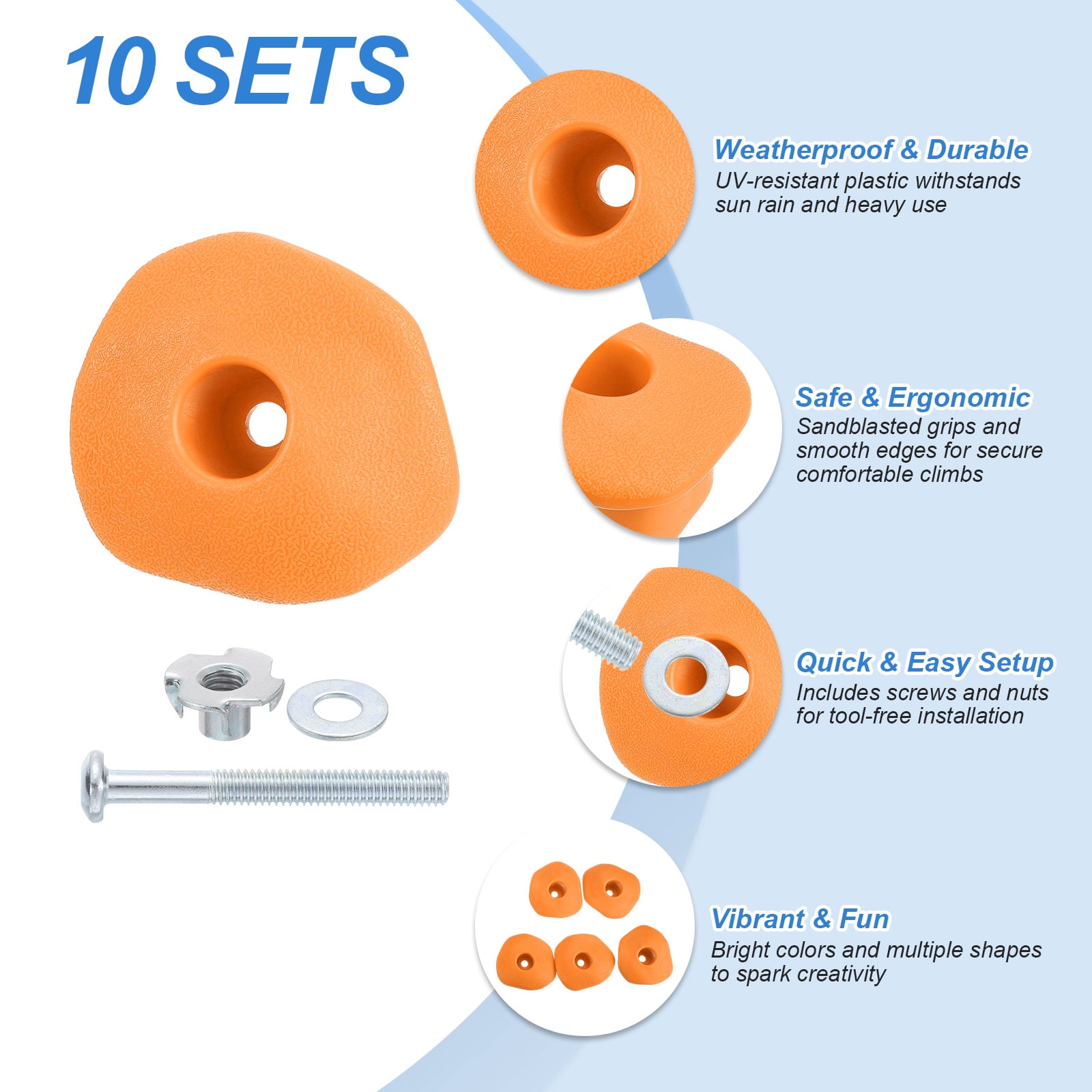 Rock Climbing Holds, 10 Pcs Climbing Rock Wall Grips with Single Holes for Playground Accessories, Yellow-D