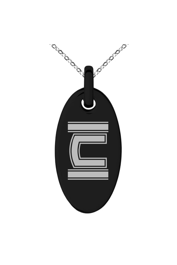 Stainless Steel Letter C Initial Empire Monogram Engraved Small Oval Charm Pendant Necklace