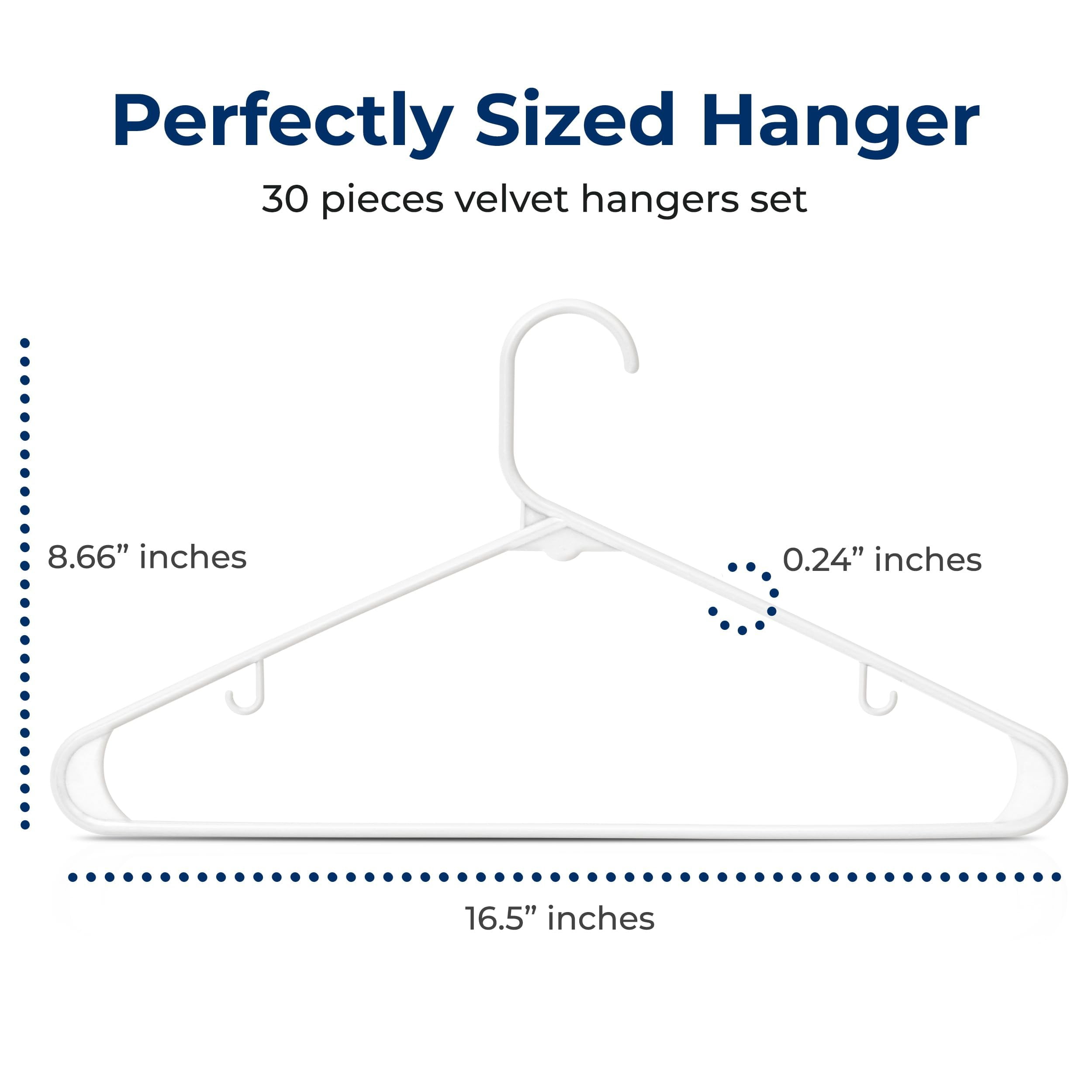 SereneLife 30-Pack Standard Plastic Space Saving Durable Tubular Heavy Duty Clothes Hanger, (White)