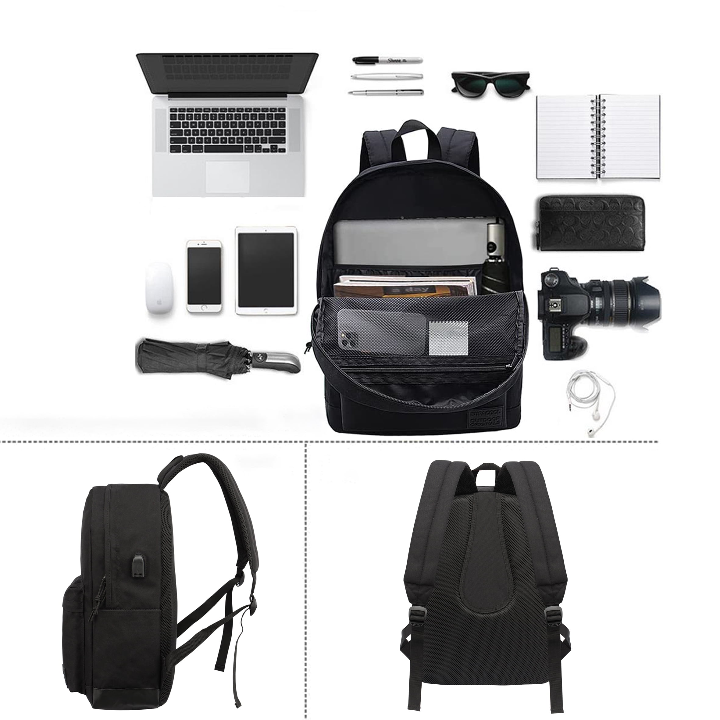 Casual Backpack for Men and Women, Laptop Backpack , Travel Backpack for College, USB Charging Port, Lightweight Pack Back(Black)