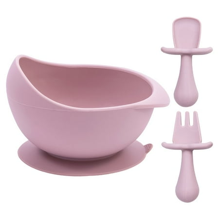

QWZNDZG 2022 New Design Children Silicone Tableware Sucker Bowl Mini Fork Spoon Curved Bowl BPA Freebaby Training Ability To Eat