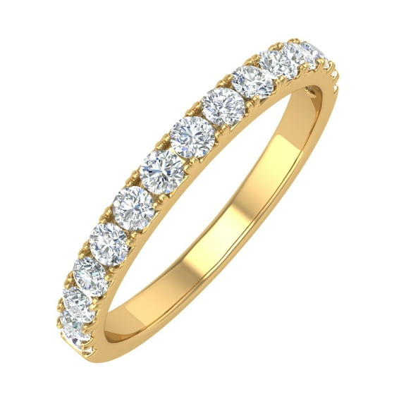 1/2 Carat Round Diamond Wedding Band Ring in 14K Yellow Gold (Ring Size 5.25) (I1-I2 Clarity)