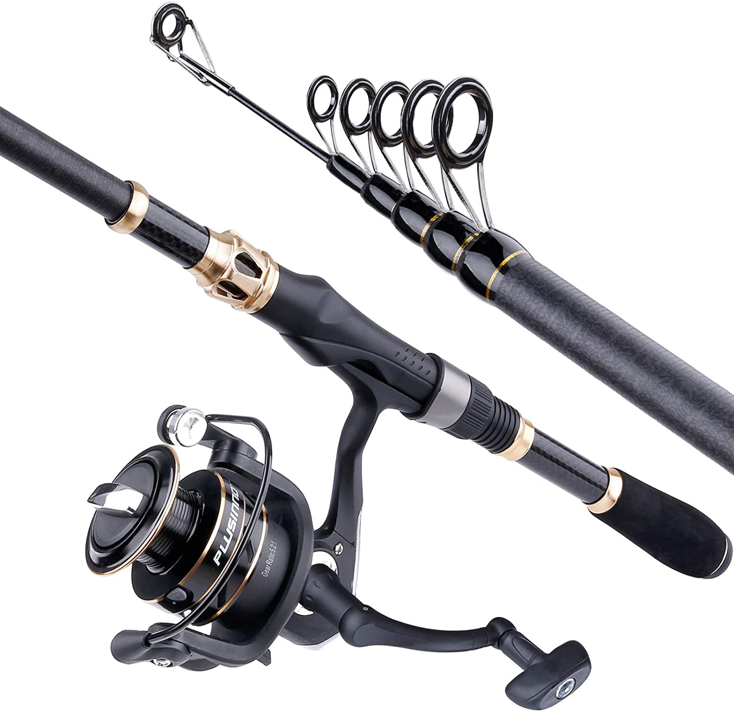 PLUSINNO Spin Spinning Rod and Reel Combos Carbon Telescopic Fishing Rod with Reel Combo Sea Saltwater Freshwater Kit Fishing Rod Kit 