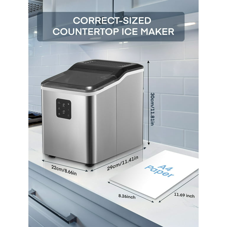 Dual-Size Ice Maker Countertop, 9 Bullet Ice in 6M, 28lbs in 24h,  Selfclean, Stainless Steel, AICOOK