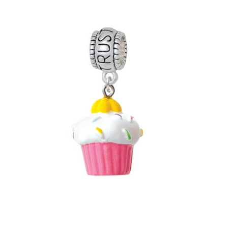 Resin Pink Cupcake with White Frosting - Trust In God Charm Bead