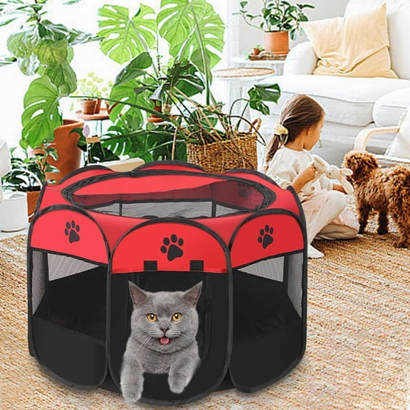 Meggemo Octagon Pet Playpen Tent Style Pet Cage Soft Fabric Breathable Design Spacious Play Area for Dogs Cats Indoor Outdoor Use Pet Containment Accessory