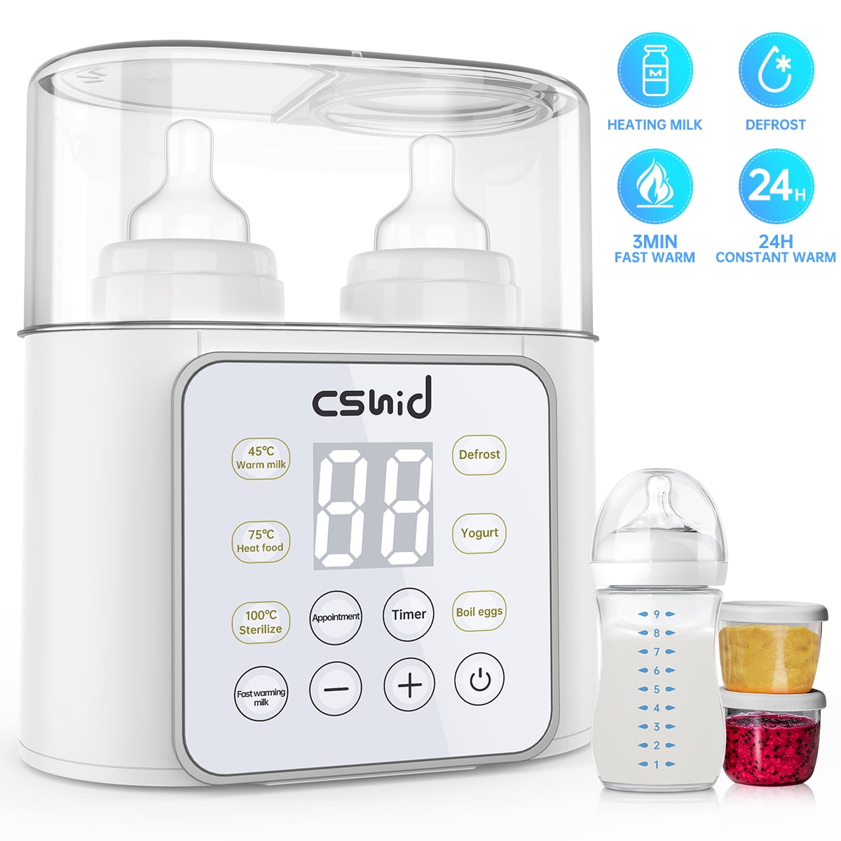 500W Fast Breast Milk Warmer Baby Bottle Warmer with a Timer LCD Display Control Infant Bottle Warmer Auto Shut-Off Set and Accurate Temperature Control 