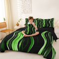 thumbnail image 4 of Homewish Green Wavy Stripes 7-Piece Twin Bedding,Classic Abstract Geometric Bedding Comforter Set,Black Reversible, 4 of 8