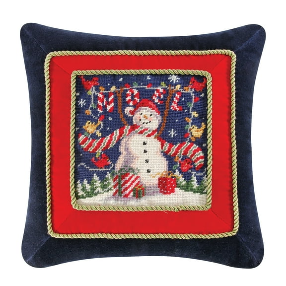 Noel Snowman Needlepoint Pillow, 18" x 18"