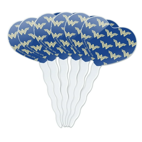 Wonder Woman Movie Blue Logo Pattern Heart Love Cupcake Picks Toppers Decoration Set of 6