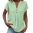 thumbnail image 2 of Women's Button Down Shirt Blouse Tops with Solid Color V Neck Loose Fit T-Shirt Tee Casual Daily Wear Business Office Vacation Outfits Fashion Essential Gift for Women | Sopatenor,Green XL, 2 of 8