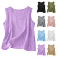 thumbnail image 3 of Women V Neck Tank Top 2025 Vacation Purple Loose Solid Color Sleeveless Shirt Spring Fashion Casual Clothes L, 3 of 5