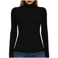 thumbnail image 4 of felwors Women's Cream Textured Long Sleeve Turtleneck Top - Fitted Casual Basic Shirt for Daily & Office Wear Black, L, 4 of 6