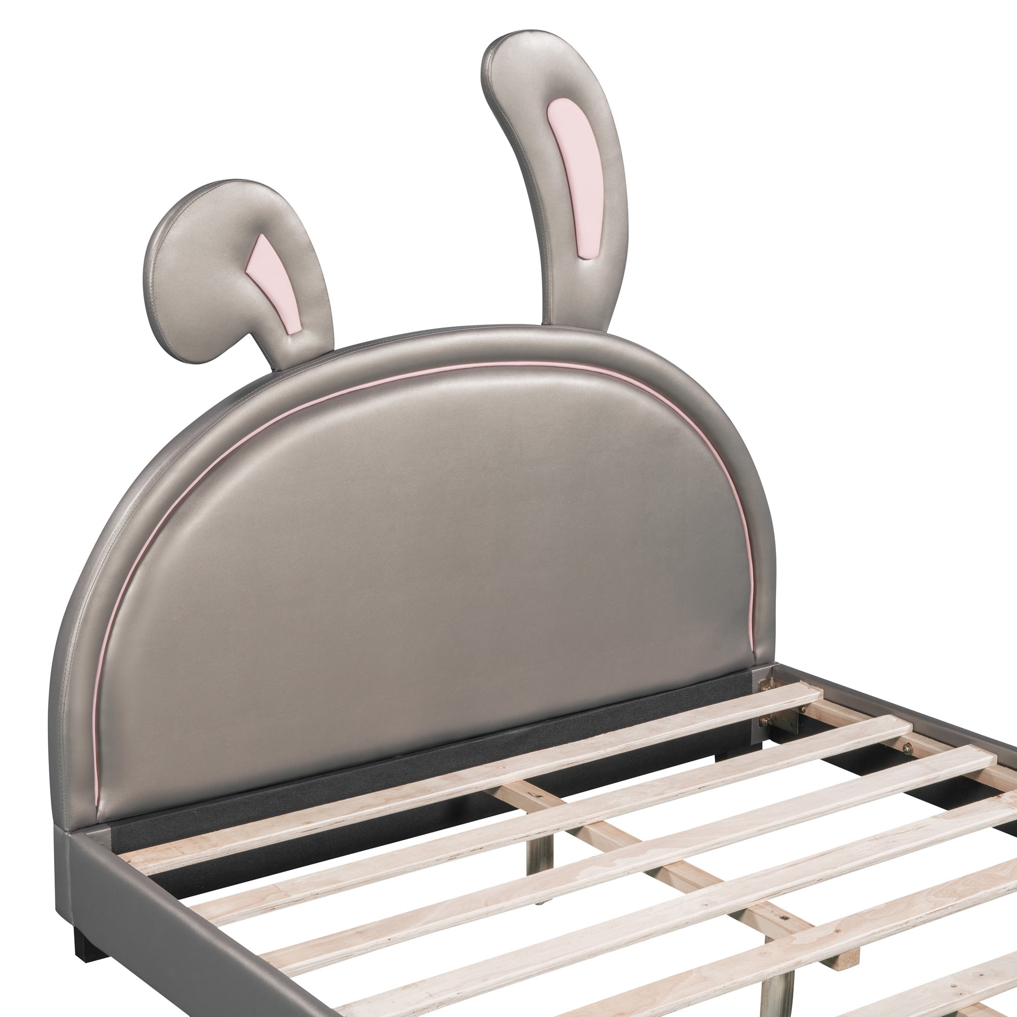 Gewnee Full Size Upholstered Platform Bed Frame with Bunny Ears Headboard for Kid's Room,Gray
