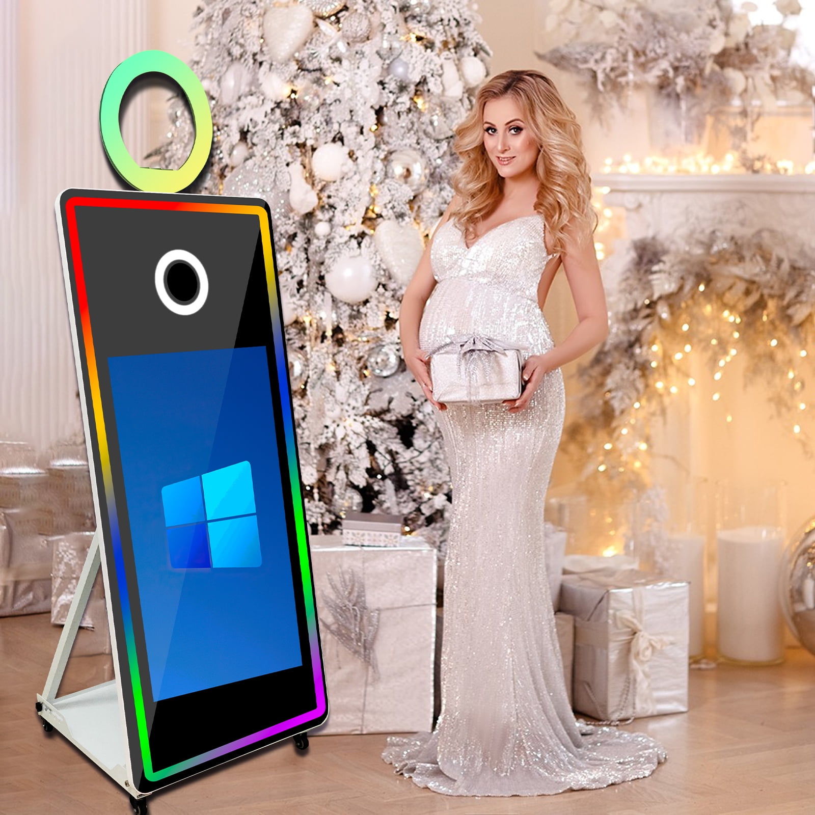 PAAFNN Party Events Wedding 65" Photo Booth Machine with 43" Touch Screen and Flight Case