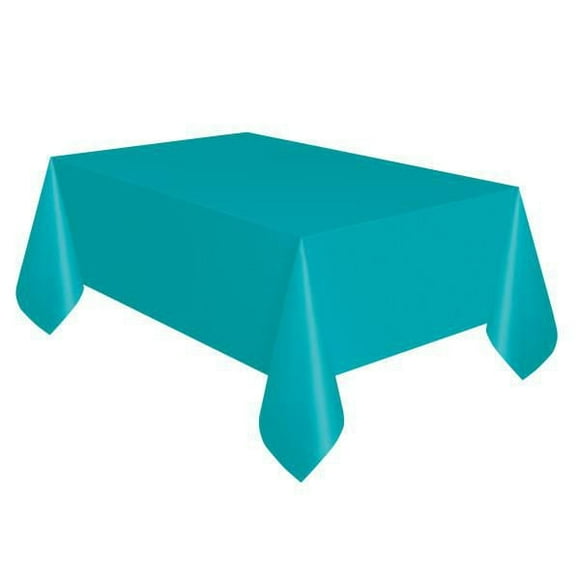 Nappe de table rectangulaire en plastique bleu sarcelle, 54" x 108"