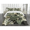 thumbnail image 2 of Ambesonne Turtle Quilted Bedspread Set 3 Pcs, Exotic Leaves Marine Motif, King Size, Reseda Green Pale Tan, 2 of 4