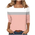 thumbnail image 5 of Hfnxid Women's 3/4 Sleeve Shirts Fashion Sqared Neck Tunic Tops Plus Size Color Block Tees Casual Going Out Althetics Top, 5 of 9