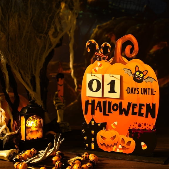 CoreLiving Halloween Countdown Calendar Pumpkin Advent Calendar Tabletop Sign for Indoor Home Office Desk Shelf Decor Halloween Decorations