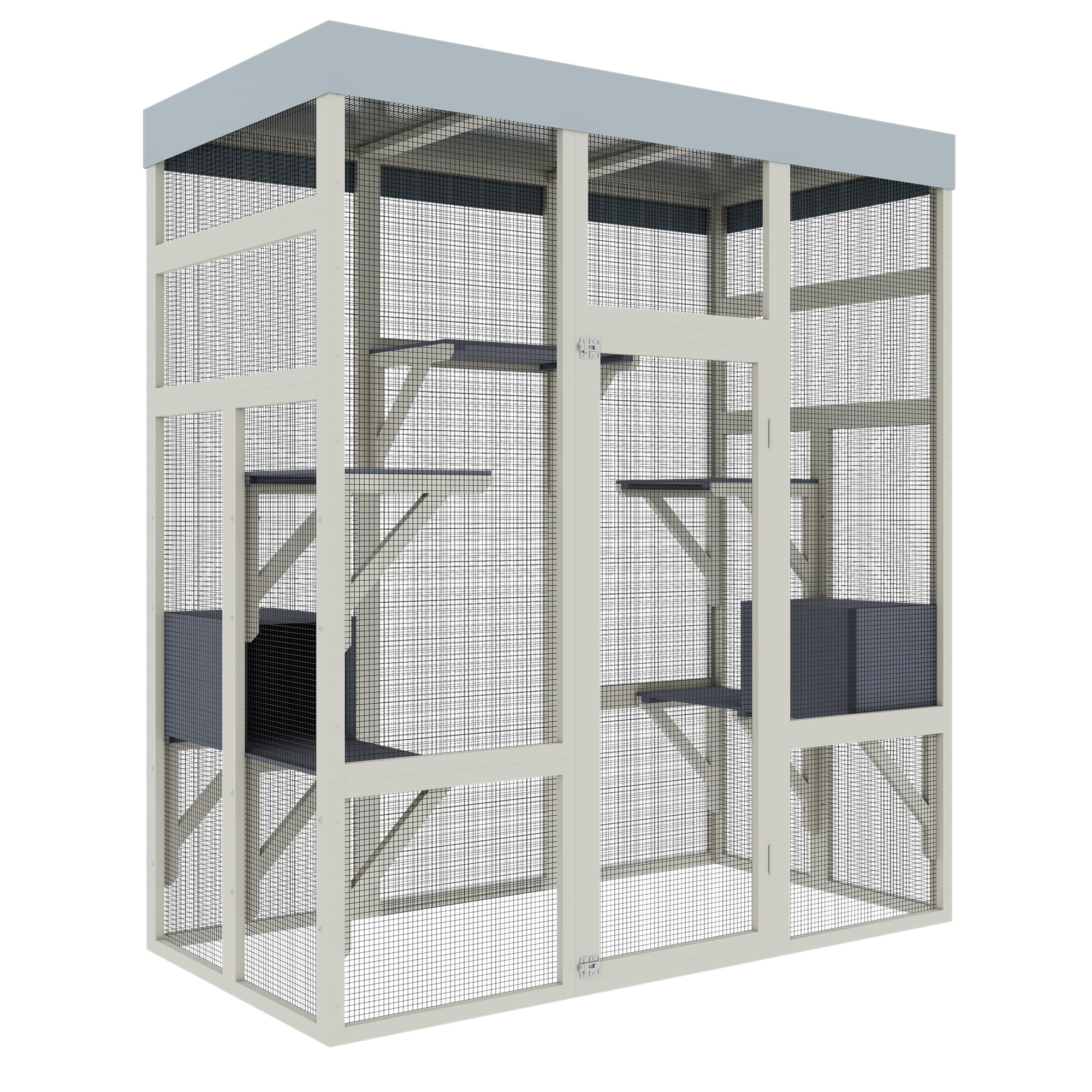 70" Catio Outdoor Cat Enclosure, Large Wood Cat House for Multiple Cats, Waterproof Top, Spacious and Secure Cat Shelter Enclosure with Platforms and Resting Box