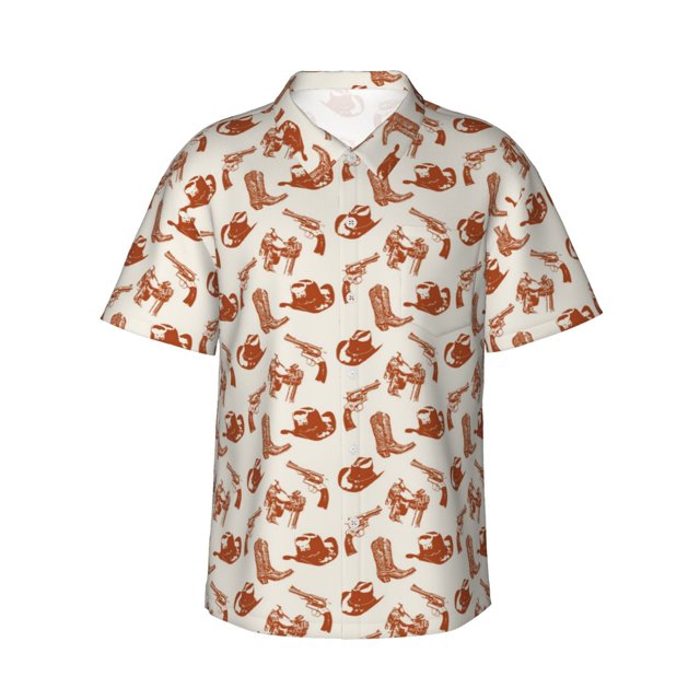 Fotbe Cowboy Western Camisa Hawaiana para Hombre Unisex – Camisa Casual de Verano con Botones de Manga Corta de Algodón y Lino,Small