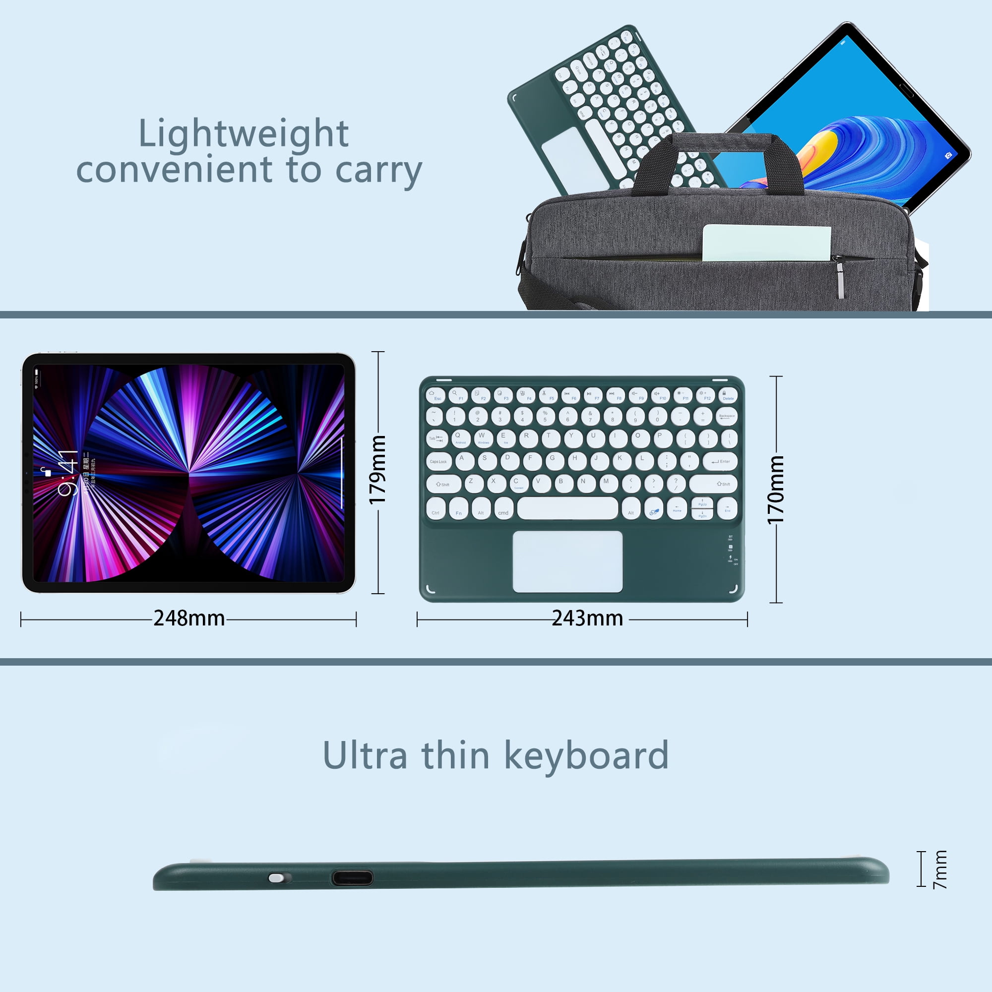 PloutoRich 10 inch Bluetooth Keyboard with Touchpad, 78 Keys Magnetic Wireless Keyboard, Ultra-Slim Rechargeable Wireless Keyboard for Laptop Tablet PC Computer