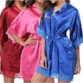 thumbnail image 3 of Womens Plain Silk Satin Robes Bridal Wedding Bridesmaid Bride Gown Bath Robe Nightwear Sleepwear, 3 of 4