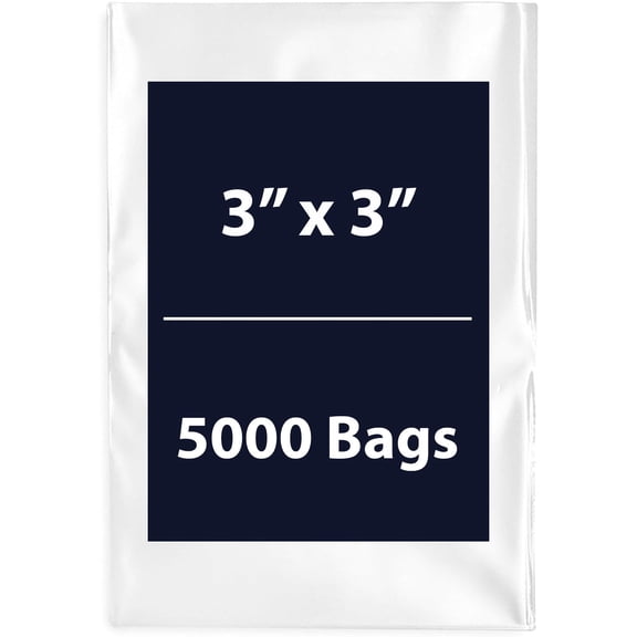 Multiple Sizes Clear Flat Poly Bags - 3"x3" & (5000 Bags) 3Mil Flat Open Top Plastic Packaging Packing | Flexible and Durable Plastic Bags | Low-Density Polyethylene (LDPE)