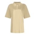 thumbnail image 4 of Women's Casual Polo Shirt Short Sleeve Cotton Blend Top for Summer, Lightweight and Breathable, Pink Beige L, 4 of 4