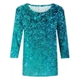 thumbnail image 5 of ICHUANYI Clearance Women's Fashion Printed Loose T-shirt Mid-length 3/4 Sleeves Blouse Round Neck Casual Tops(Blue, M) ICHUANYI WER2023081002659, 5 of 5