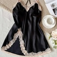 thumbnail image 5 of Xysaqa Womens Lingerie Women Satin Chemises Nightgown Soft Sleepwear Summer Sexy Side Split Silk Lace V Neck Nightwear Mini Full Slip Sleep Dress S-XL Clearance, 5 of 7
